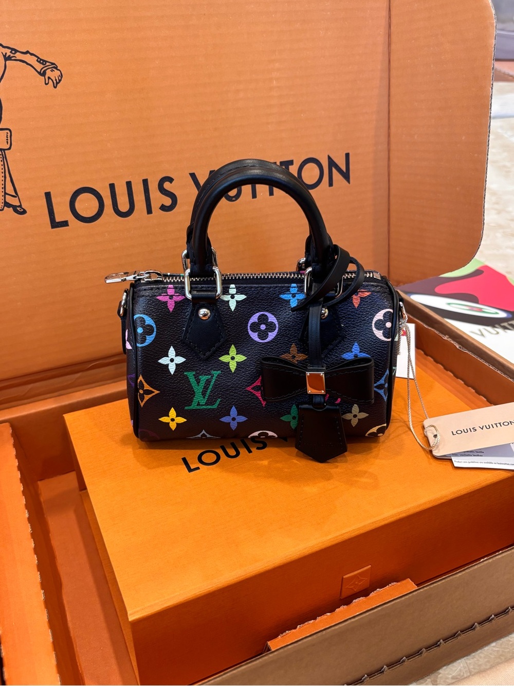 Louis Vuitton Black Multicolor Mini Speedy Bow-Accent Top-Handle Bag